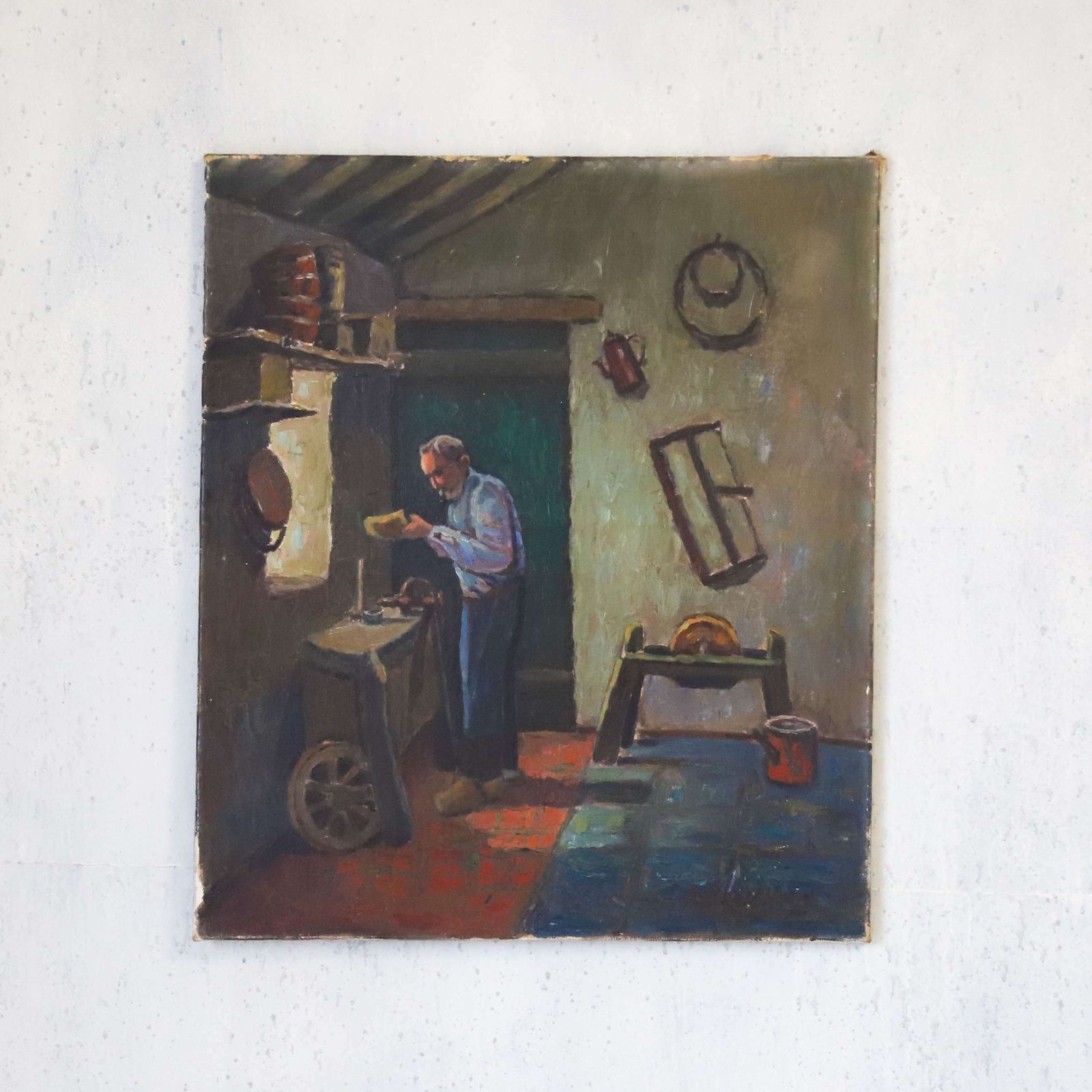 Early French Naïve Painting Of A Clog Maker photo furniture