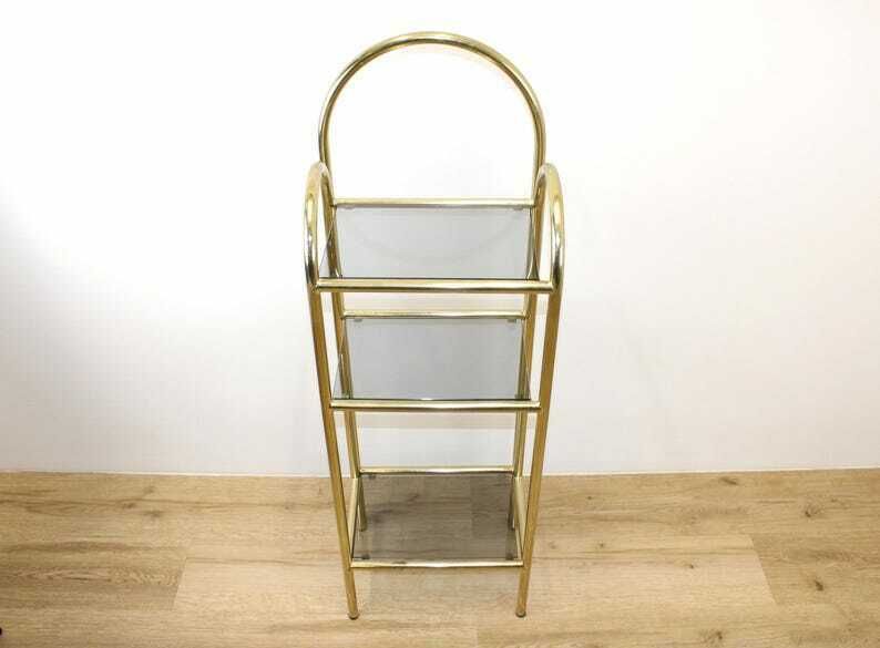 Vintage Mid Century Modern Shelves/Hollywood Regency Shelving With Smoked Glass 80's/Bathroom Stand/Flower Stand/Book Stand photo for sale