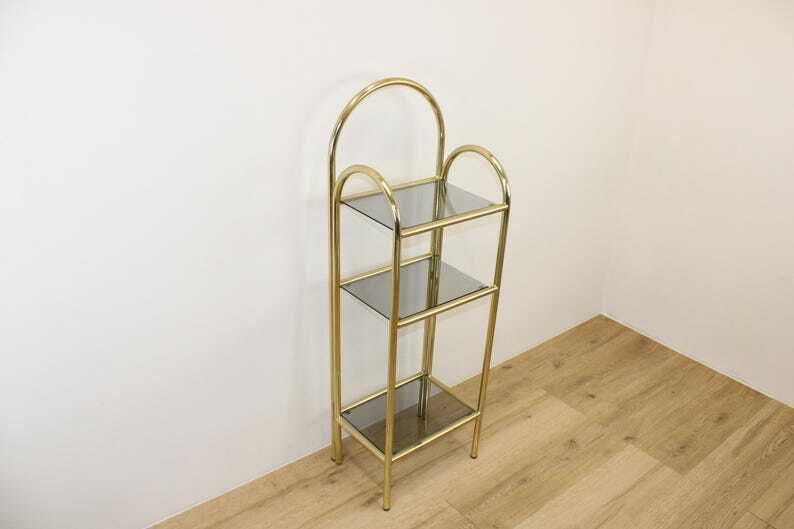 Vintage Mid Century Modern Shelves/Hollywood Regency Shelving With Smoked Glass 80's/Bathroom Stand/Flower Stand/Book Stand photo 235.0