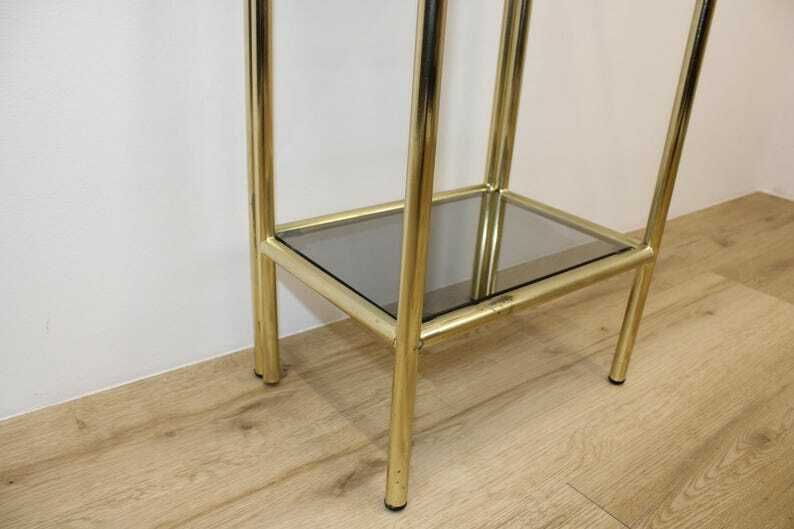 Vintage Mid Century Modern Shelves/Hollywood Regency Shelving With Smoked Glass 80's/Bathroom Stand/Flower Stand/Book Stand photo vinterior