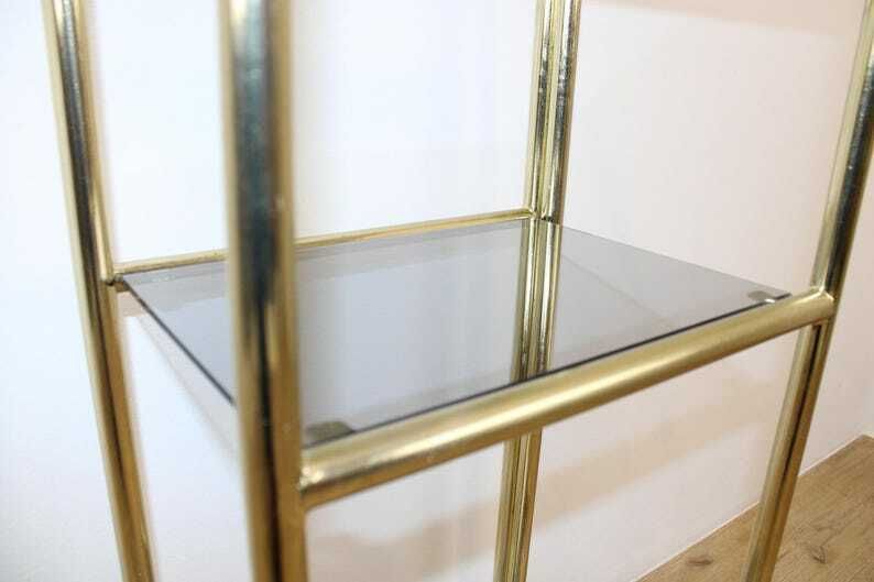 Vintage Mid Century Modern Shelves/Hollywood Regency Shelving With Smoked Glass 80's/Bathroom Stand/Flower Stand/Book Stand photo buy
