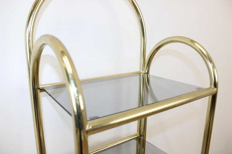 Vintage Mid Century Modern Shelves/Hollywood Regency Shelving With Smoked Glass 80's/Bathroom Stand/Flower Stand/Book Stand photo vintage