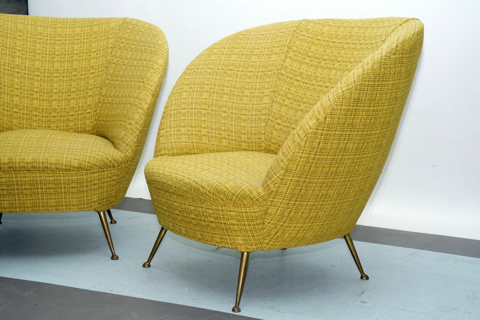 Pair Of Ico Parisi Style Armchairs In Original Fabric, Italy, 1950s photo for sale