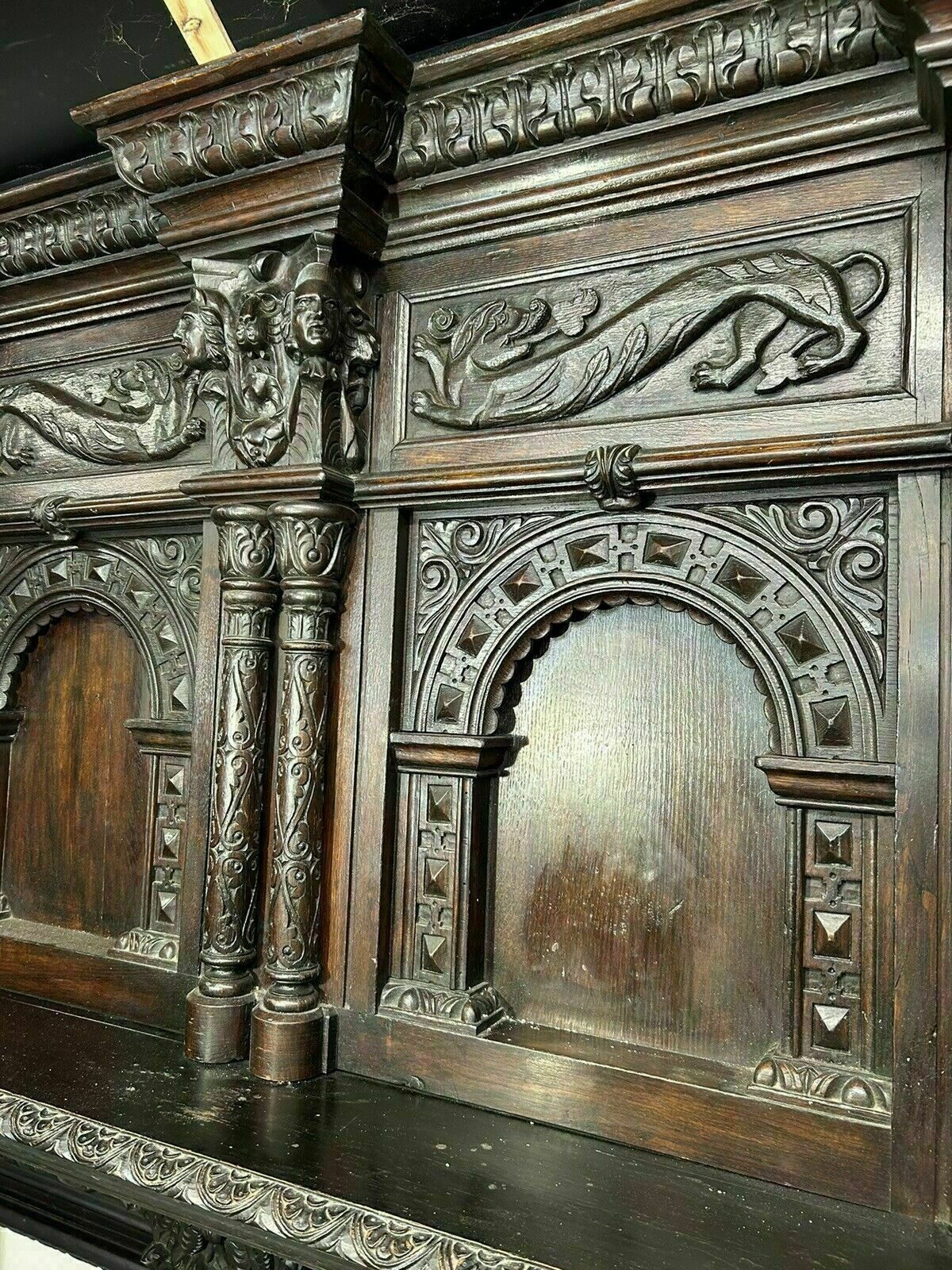 photo vinterior Solid Oak Carved Antique Fireplace Surround Period Wood Overmantel Reclaimed