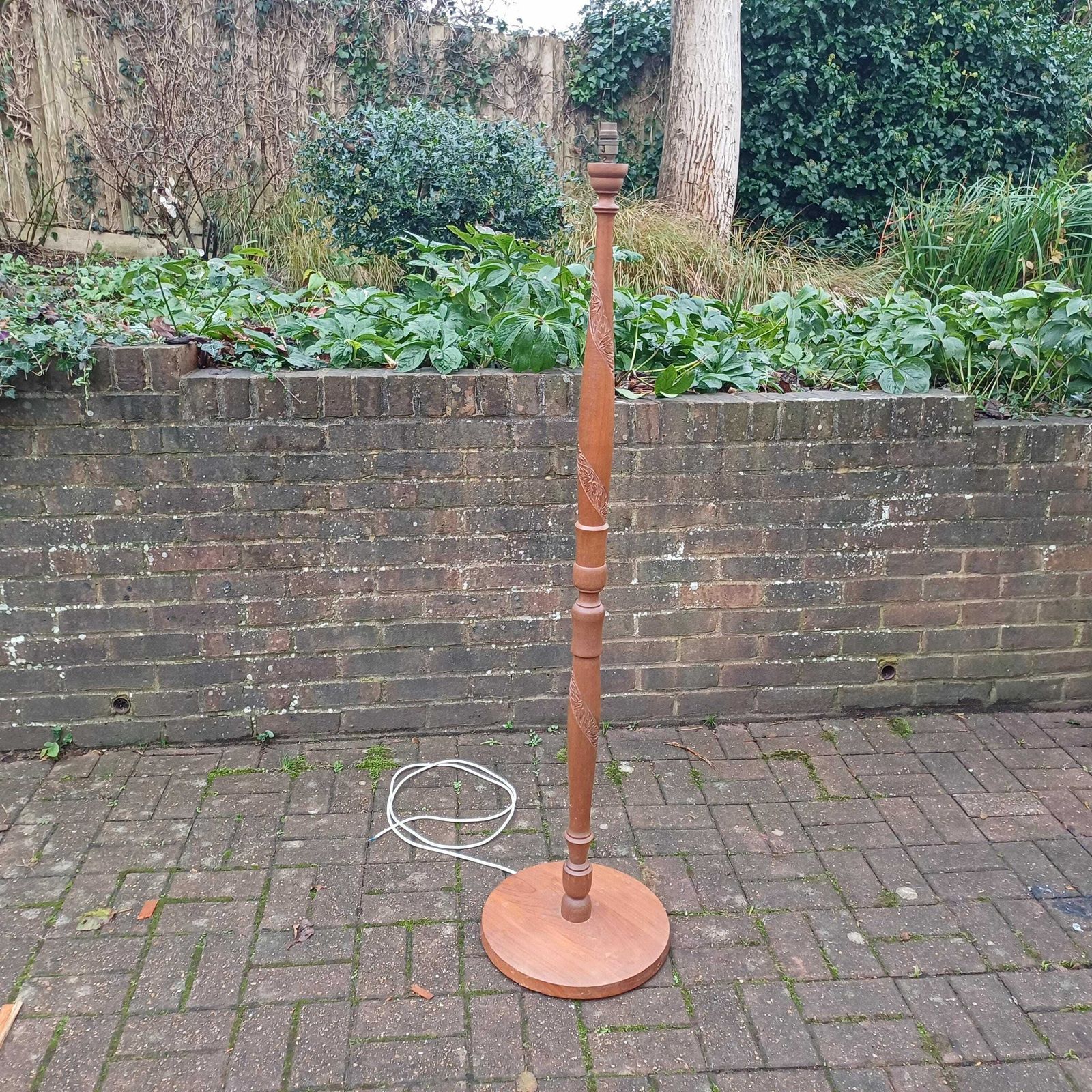 Vintage 60’s Teak Standard Lamp Fantastic Spiral Carved Decoration.