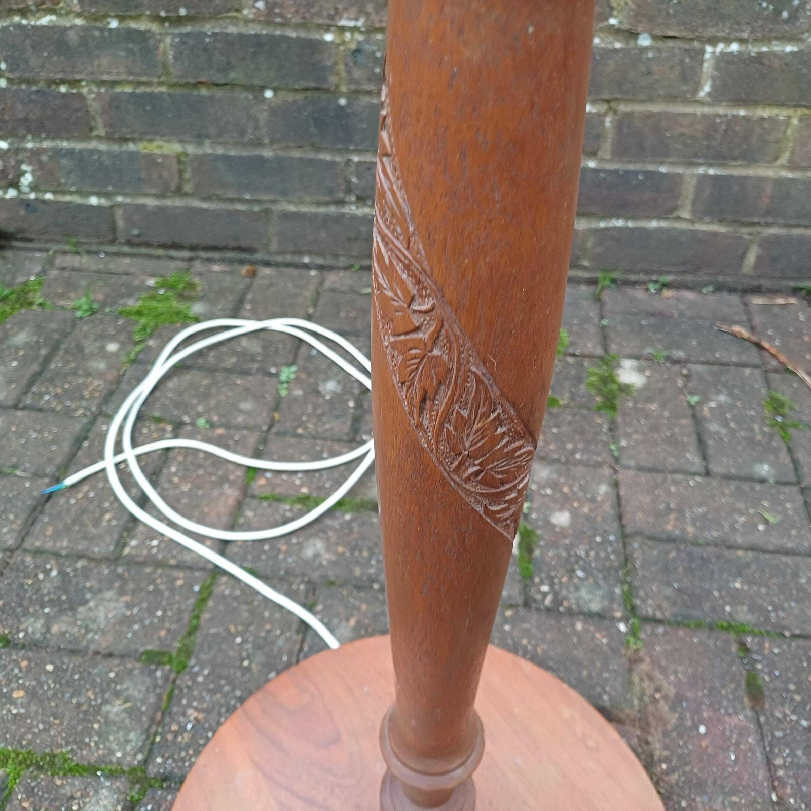 Vintage 60’s Teak Standard Lamp Fantastic Spiral Carved Decoration. photo for sale