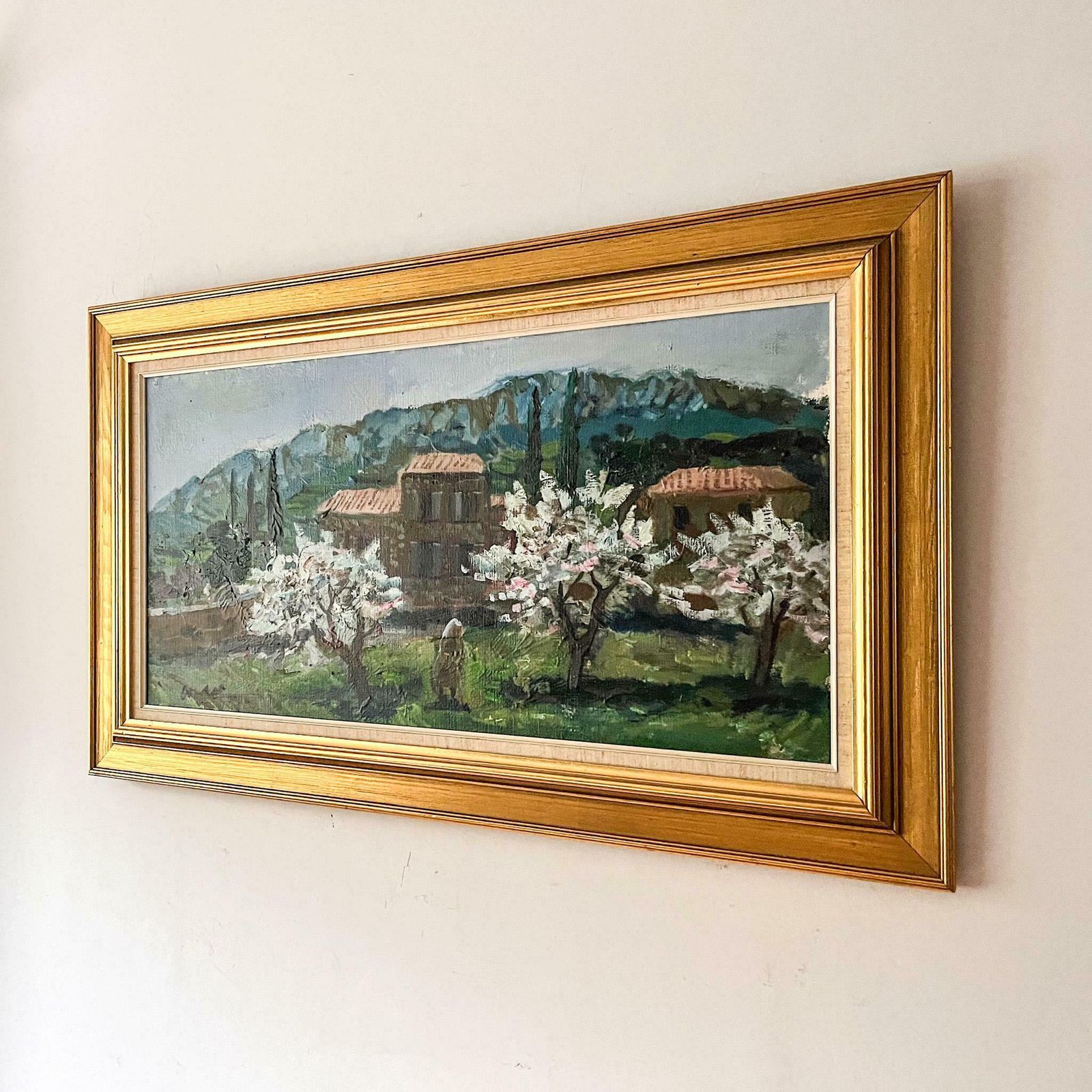 Mediterranean Landscape, Swedish Oil On Canvas, Signed Bertil Wahlberg photo furniture