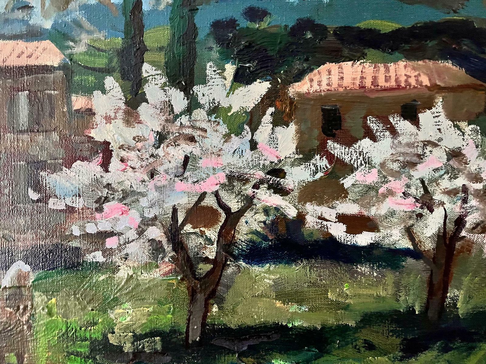 Mediterranean Landscape, Swedish Oil On Canvas, Signed Bertil Wahlberg photo buy