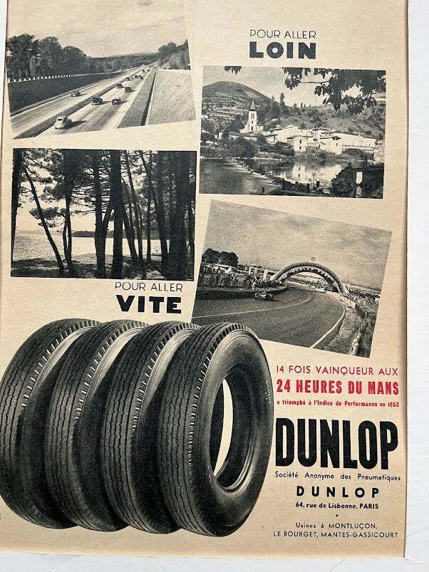 Vintage Dunlop Le Mans 24 Hr Race Advertisement Print   1952 photo for sale