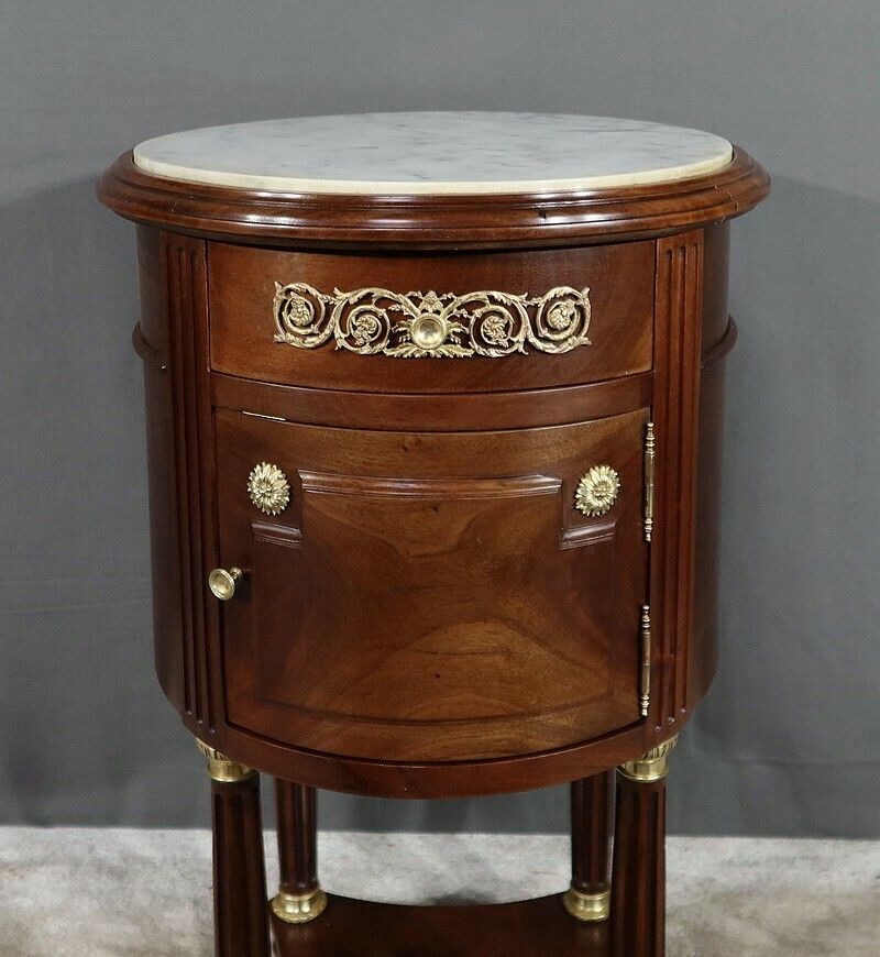 Small Mahogany Drum Table, Louis XVI Style – Late 19th Century photo vintage