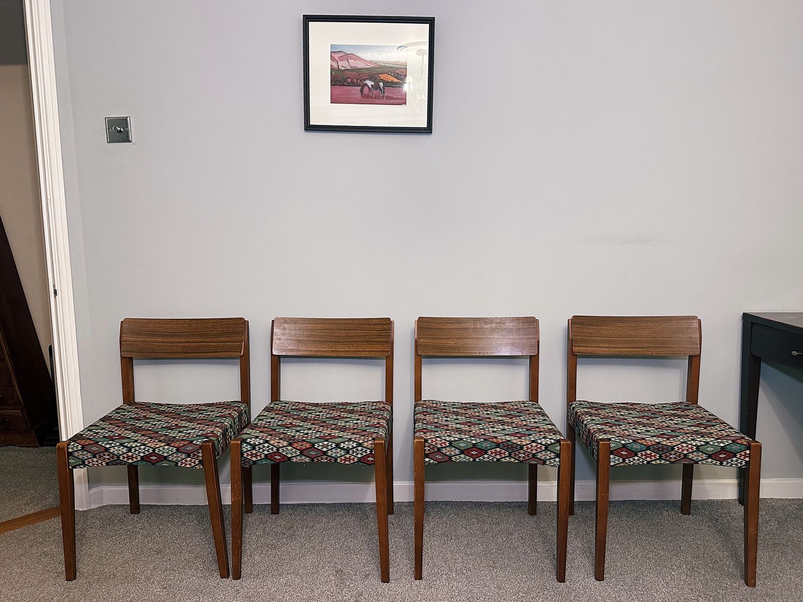 Set Of 4 Mid Century Teak Dining Room Chairs   Professionally Restored / Reupholstered