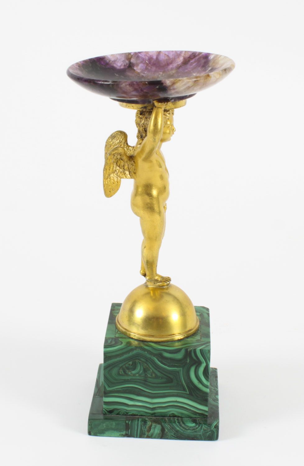 photo for sale Antique Regency Ormolu Cherub Tazza With Malachite & Blue John 19th C