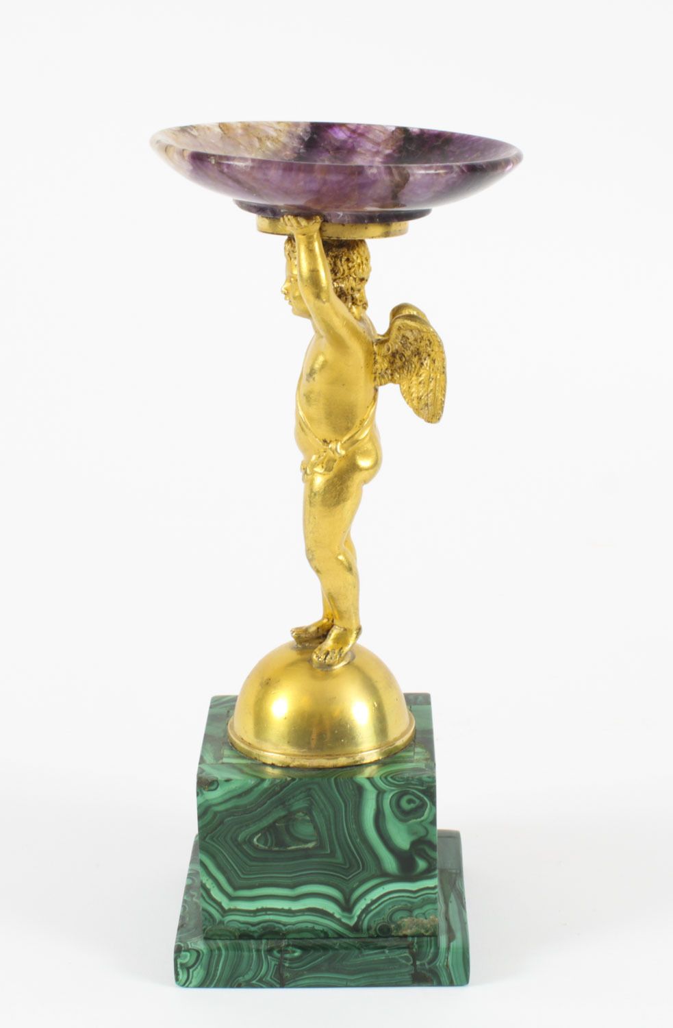 Art Antique Regency Ormolu Cherub Tazza With Malachite & Blue John 19th C photo