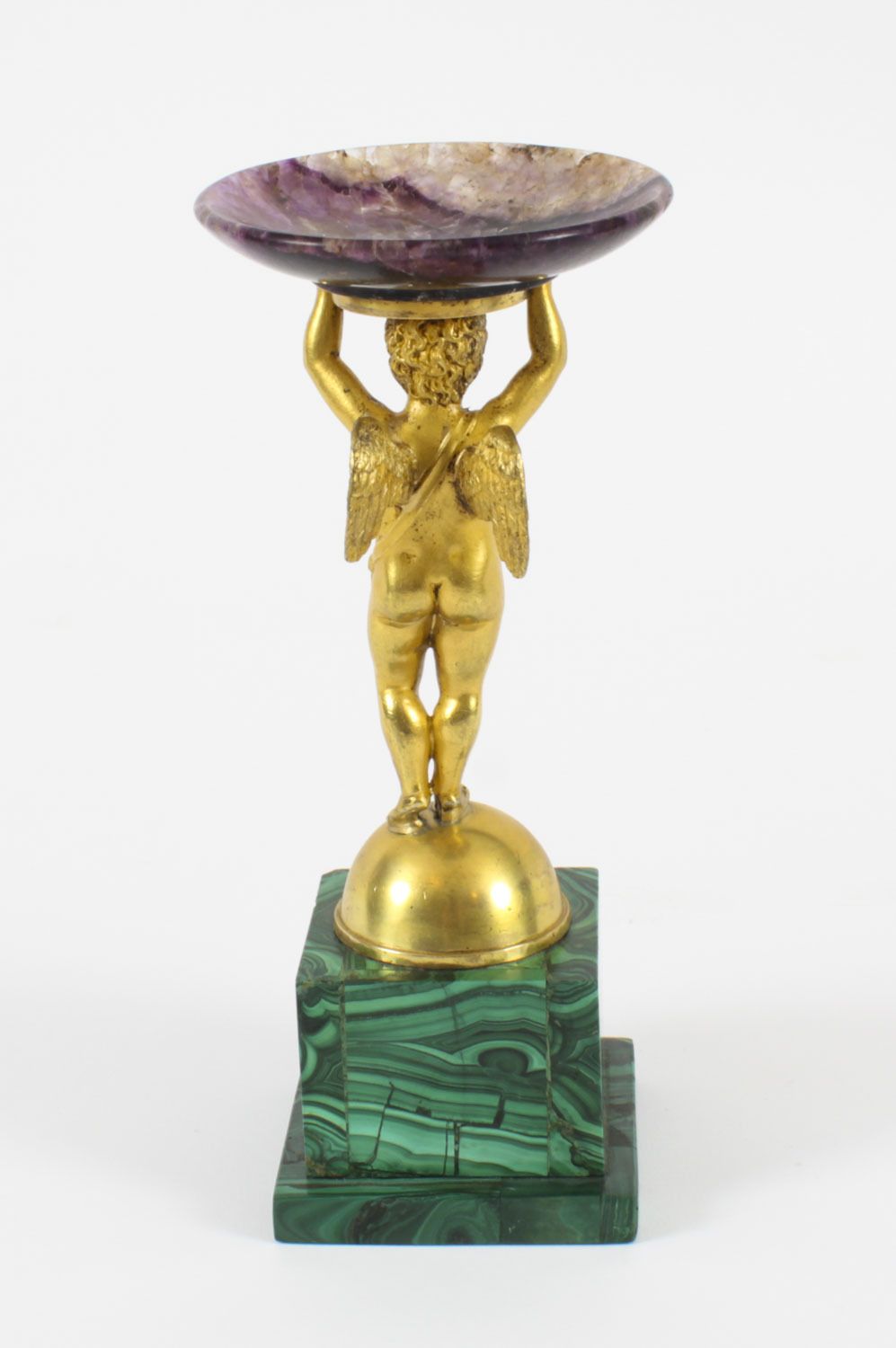 2950.0 Antique Regency Ormolu Cherub Tazza With Malachite & Blue John 19th C photo