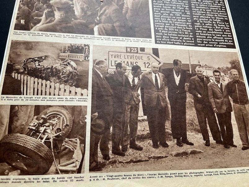 Vintage 1955 Le Mans 24 Hr Race Print Mike Hawthorn Mercedes Accident photo furniture