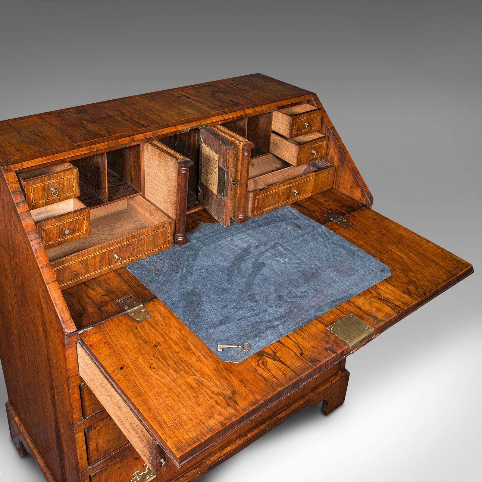 Antique Gentleman's Bureau, English, Walnut, Writing Desk, Secretaire, Georgian photo vintage