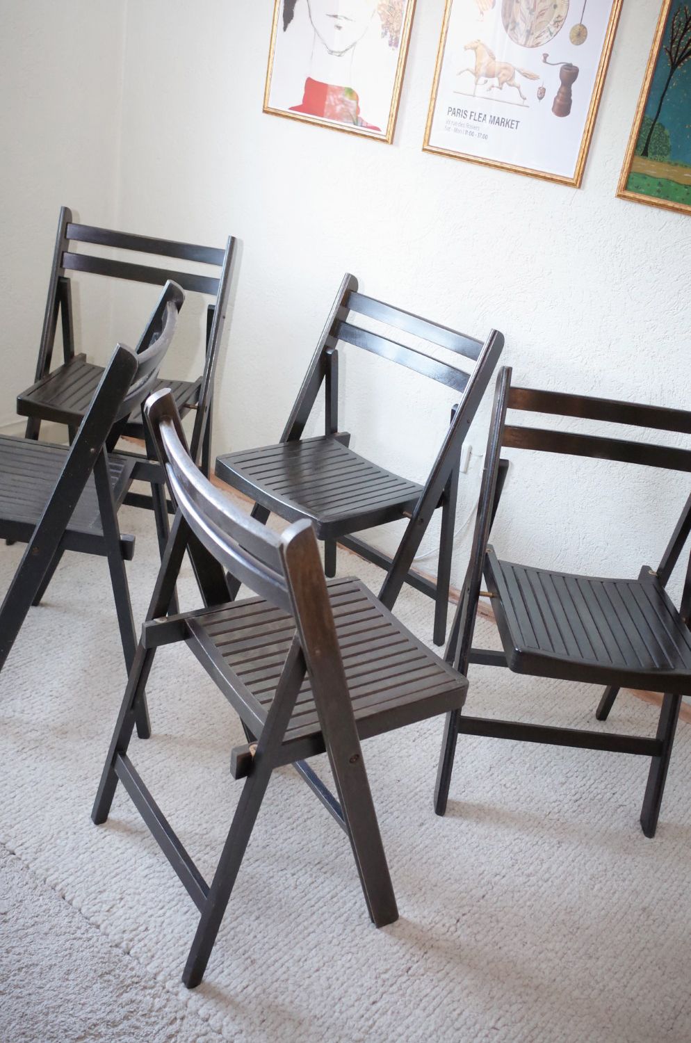 495.0 5 Vintage Folding Chairs Painted Black photo
