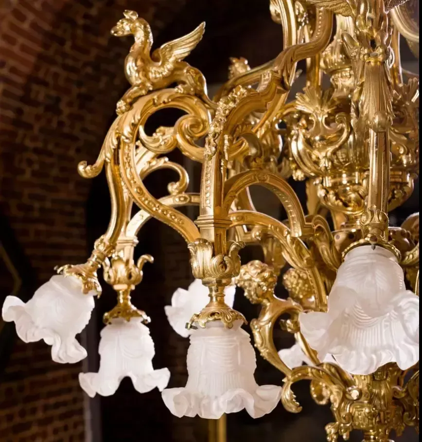 French Gilded Bronze Chandelier Napoleon III. XIX Century. photo for sale