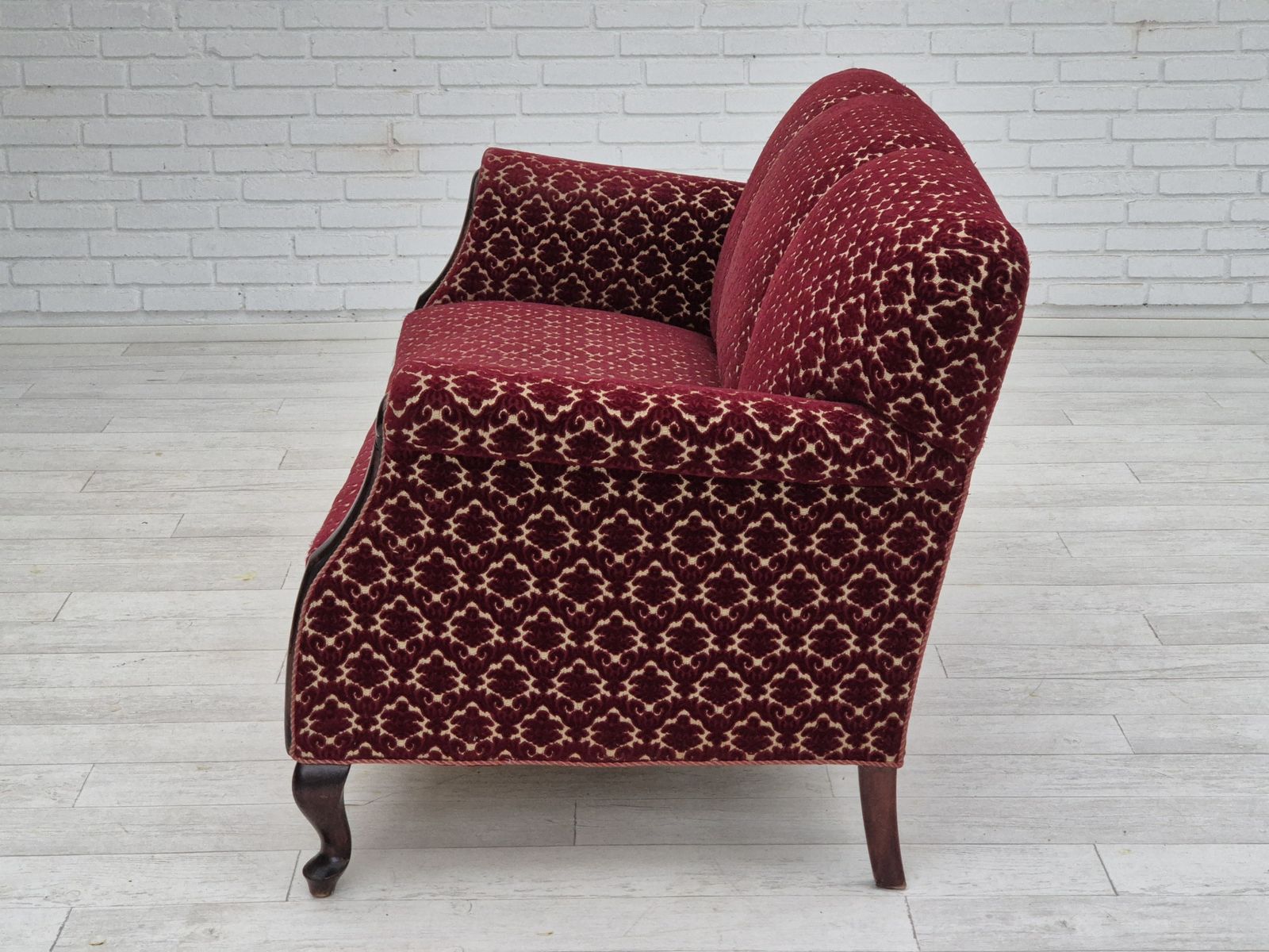 1950s, Danish 3 Seater Sofa, Original Condition, Furniture Velour, Beech Wood. photo buy