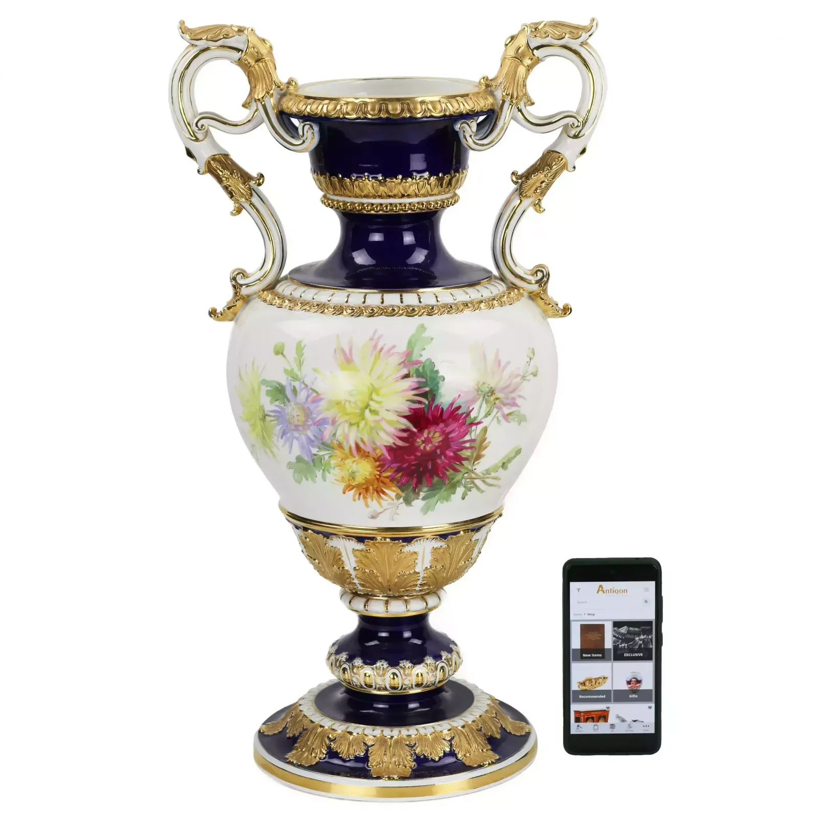 Large Salon Vase With Flowers. Ernst August Leuteritz. Meissen 19th Century photo furniture