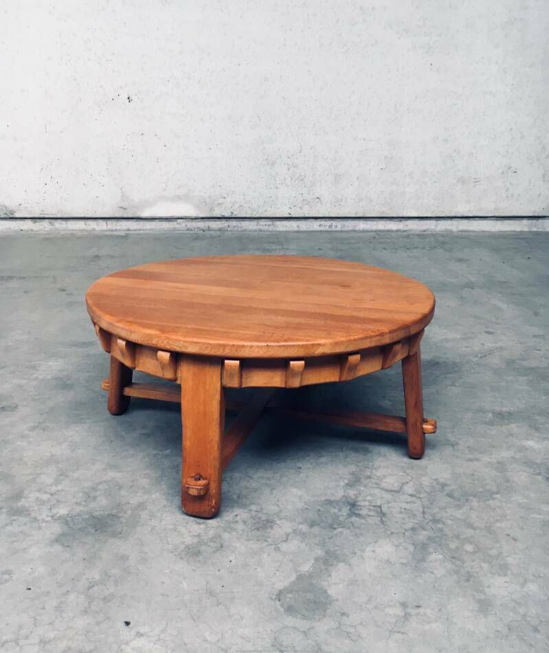 Brutalistisch Vormgegeven Handgemaakte Eiken Salontafel, Nederland, Ca. Jaren 1950
