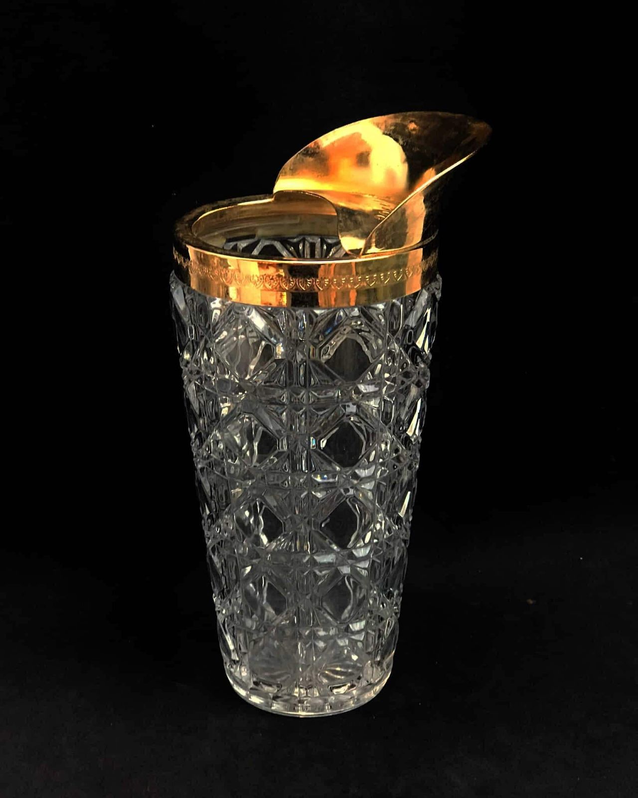 Crystal Pitcher Cocktail Heavy Crystal Golden Rim Mid Century Barware Mixology Tools Bar Cart Hollywood Regency Golden Bar Gift For Him