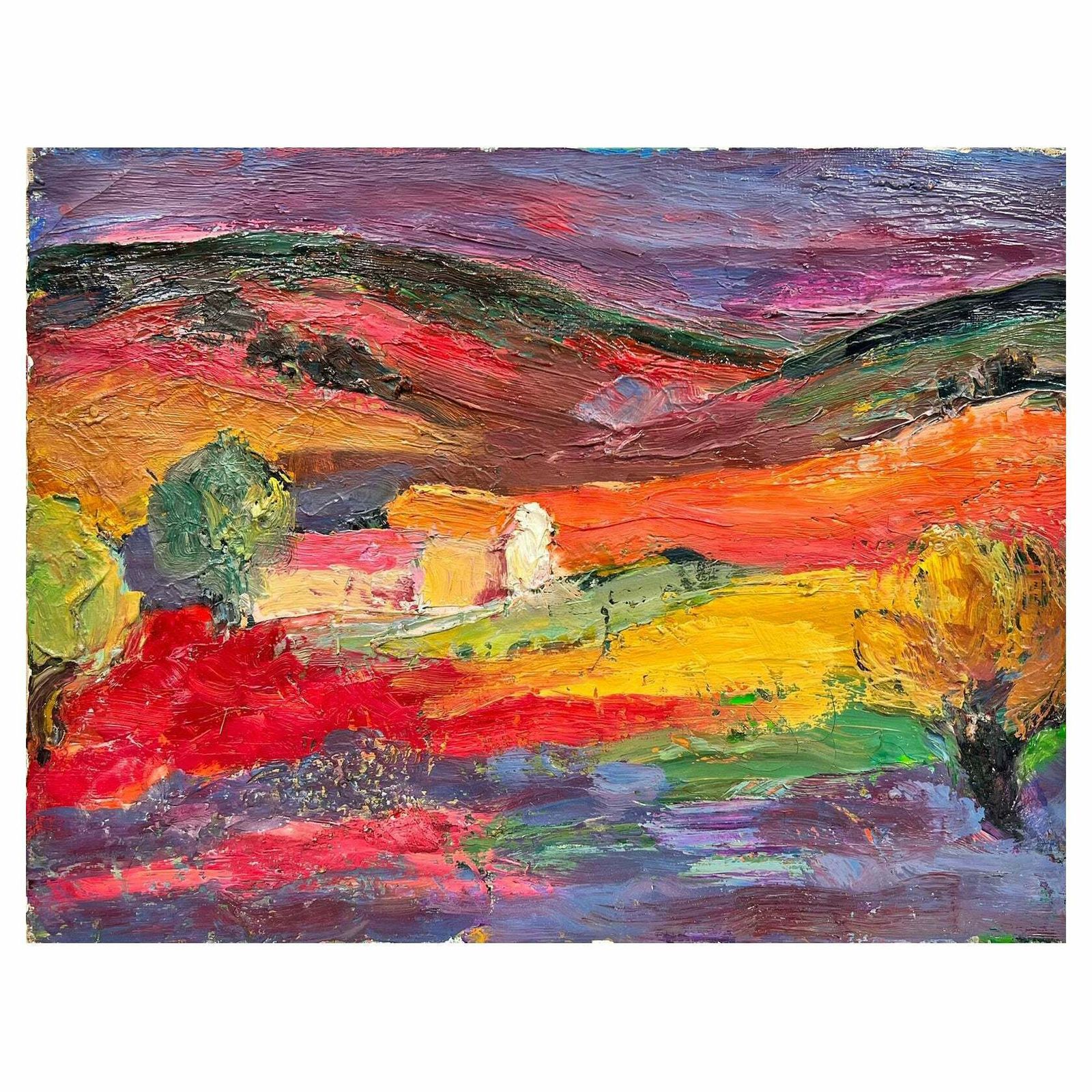 French Mid Century Mid 20th Century French Expressionist Oil Provence Purple Orange Gold Yellow1950's