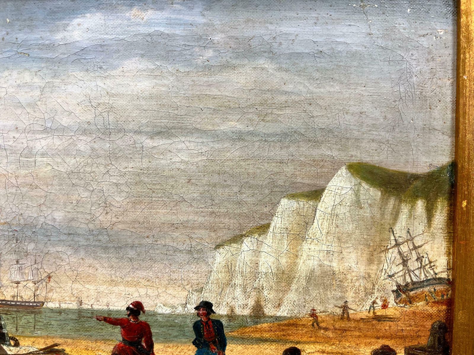 1800's Englishnapoleonic Wars Marine 1800's Oil Painting Soldiers On Beach War Ship At Sea1800 photo 1413.0