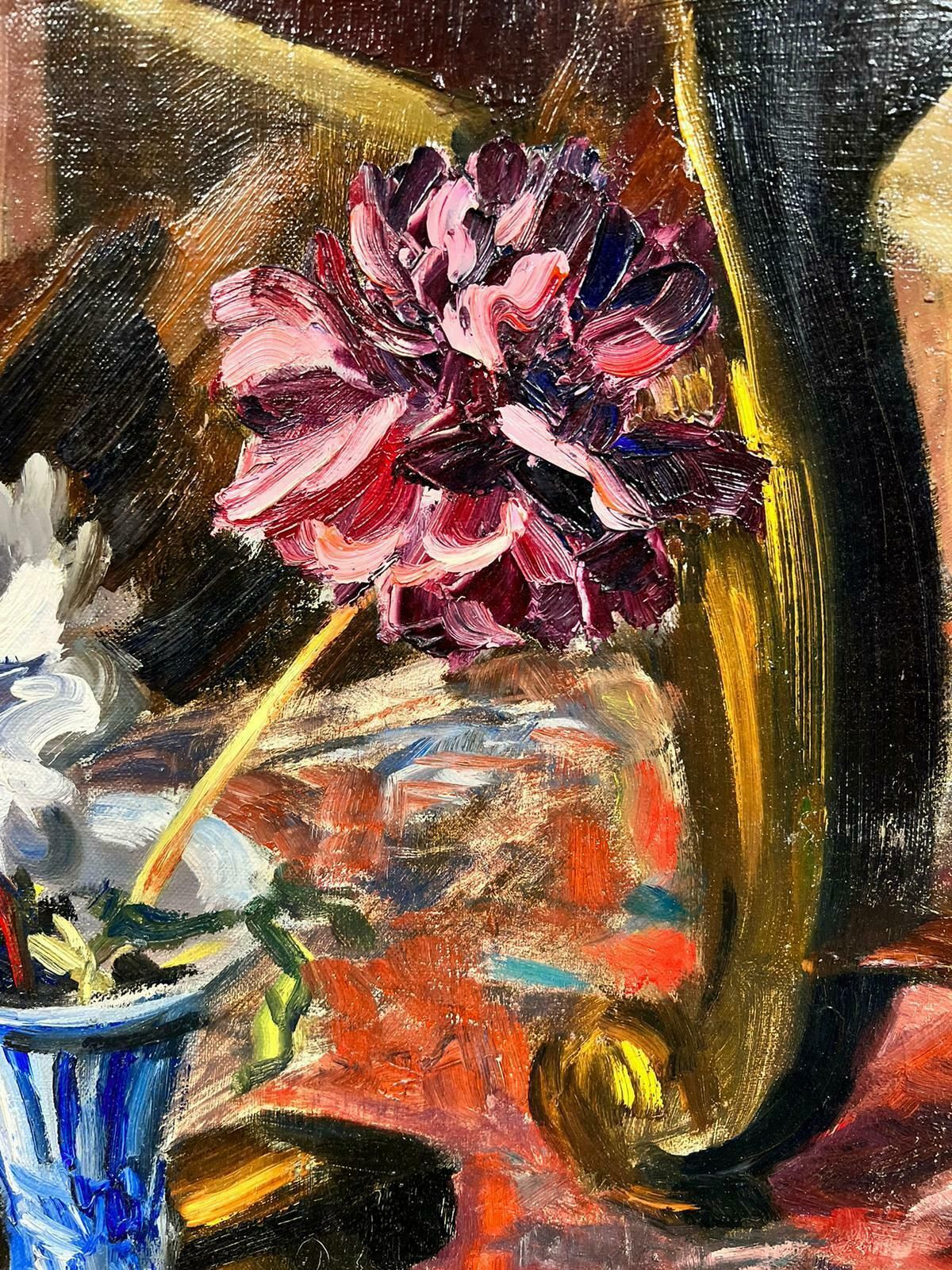 Josine Vignon1960's French Post Impressionist Oil Still Life Pink Roses And Cherries1960's photo for sale