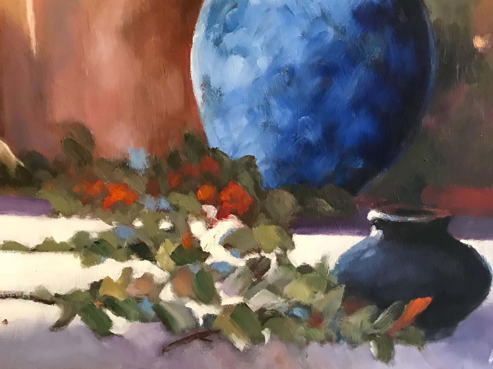 Arthur Passbritish Still Life Lilies And Blue Vase, Signed Oilc. 1995 photo buy