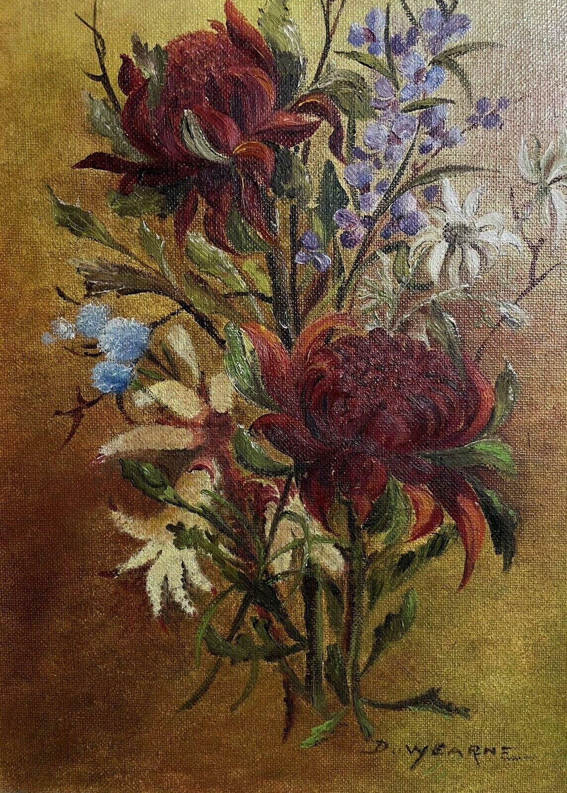 D. Warneaustralian Wild Flowers Signed Oil Painting Still Life, Framed photo 791.0
