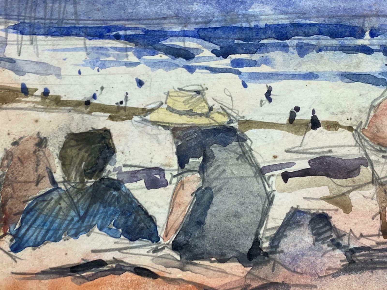 Maurice Mazeiliefrench Impressionist Signed Watercolour   Figures On Bright Beach photo 383.0