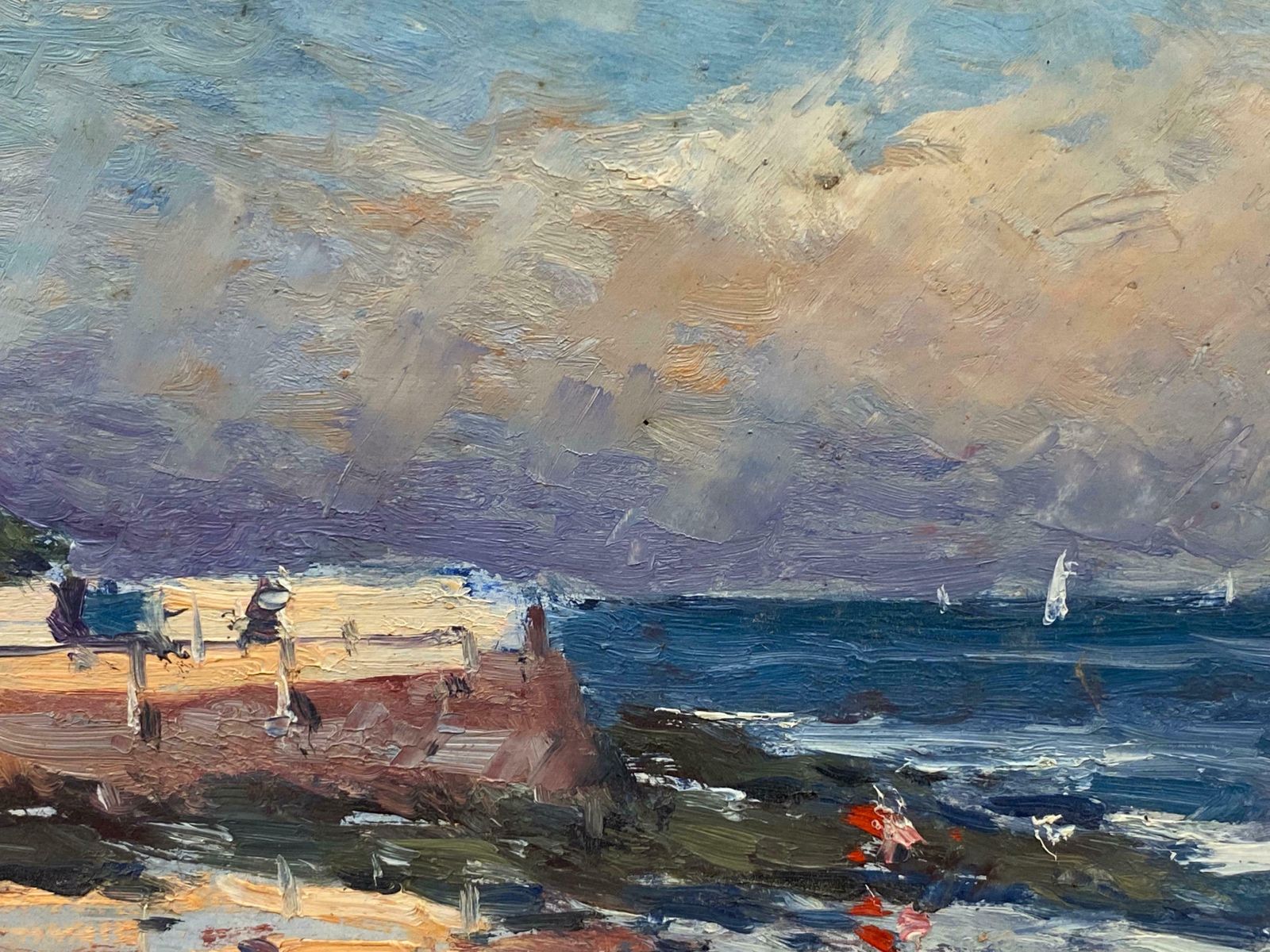 Maurice Mazeiliefrench Impressionist Oil Landscape   Beautiful Ocean Beach California photo for sale