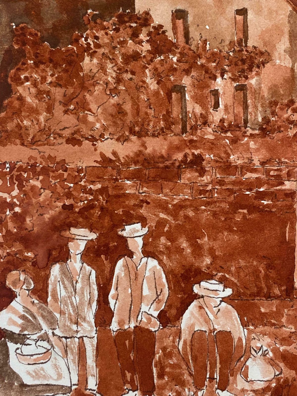 Bernard Labbe1950's French Modernist/ Cubist Painting   Red French Landscape1950's photo Art