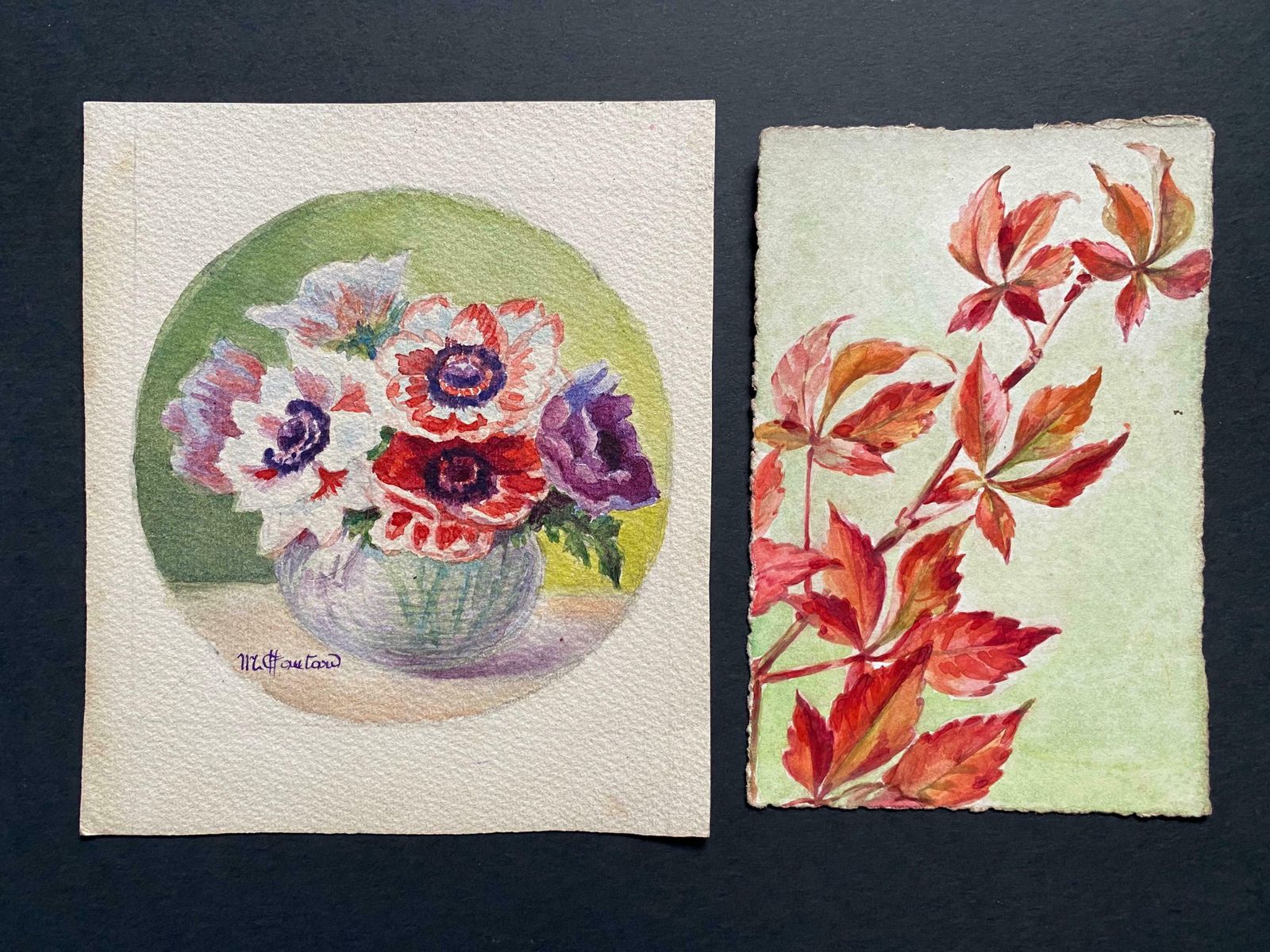 Marie Amelie Chautard Carreauearly 1900's French Impressionist Signed Flower Watercolours  Marie Carreauc. 1900's
