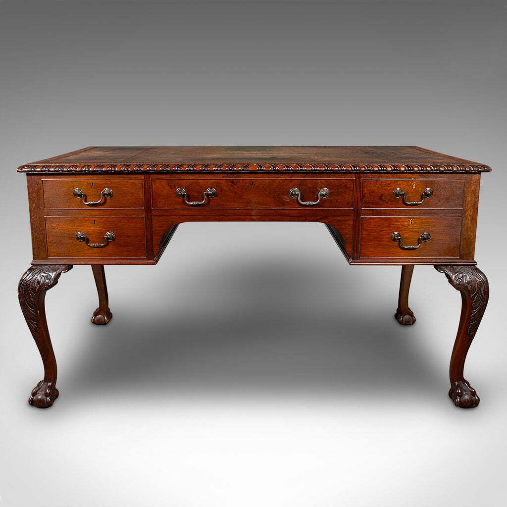 Antique Clerk's Desk, English, Leather, Partner, Home Office, Edwardian, C.1910 photo 2250.0