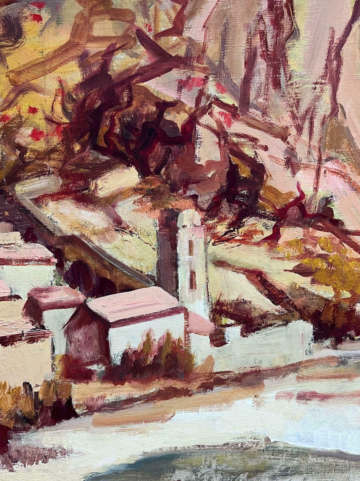 Josine Vignonlarge Mid 20th Century Post Impressionist Oil Mediterranean Hillside Village1960's photo for sale