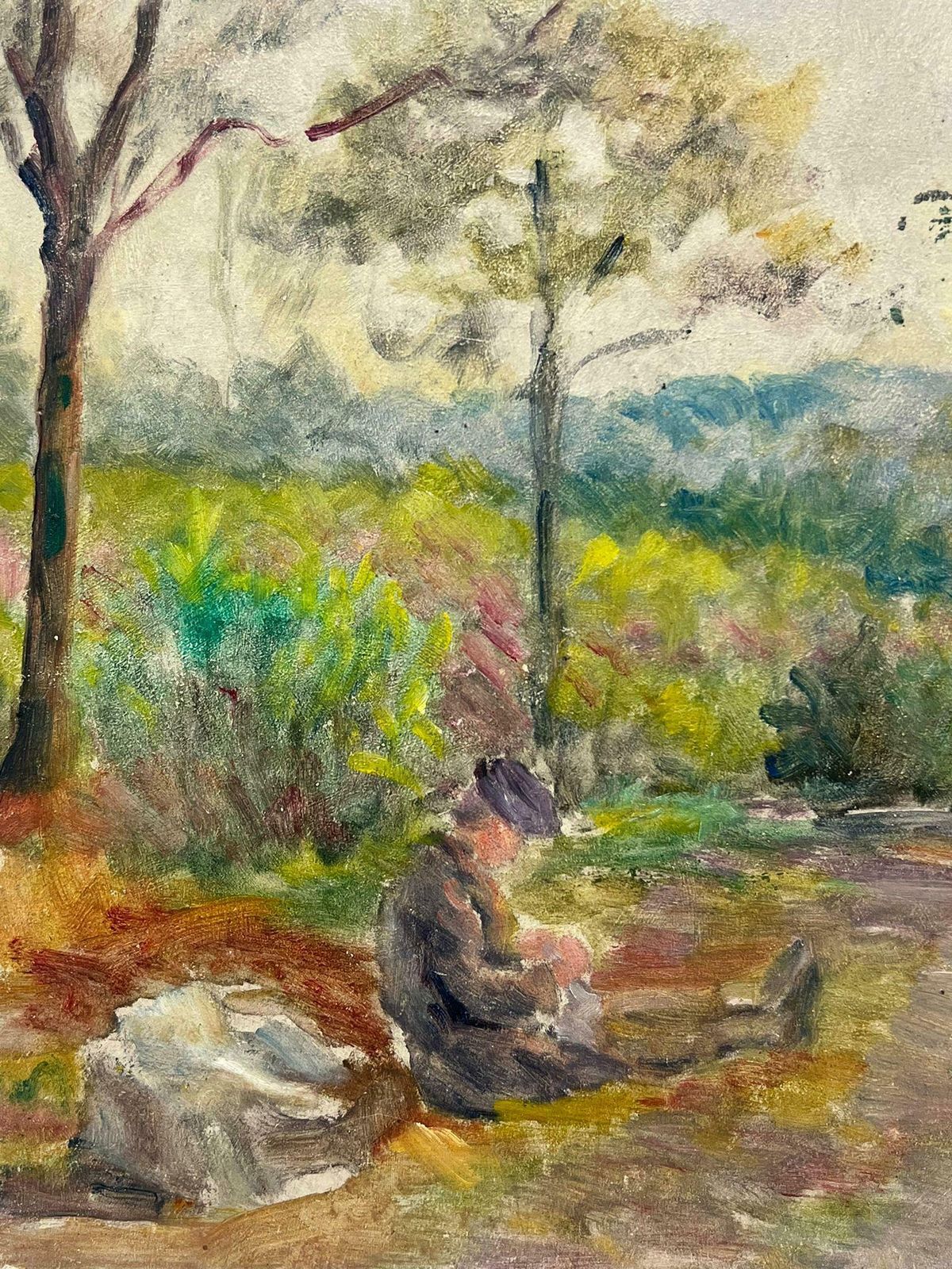Regine David1950's French Post Impressionist Oil Traveller Pausing For Rest Provence Pathway1950's photo Art