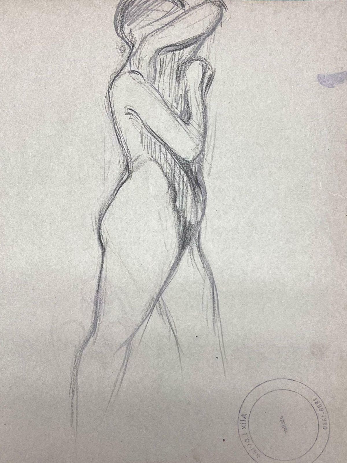 Louise Alixfrench Impressionist Set Of Two Nude Female Figures Pencil Sketch1930's photo furniture