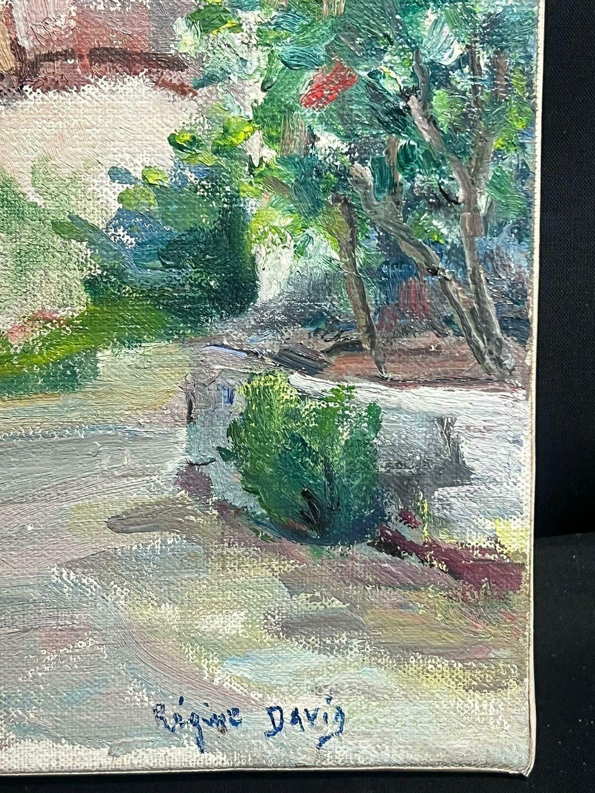 Regine David1950's French Post Impressionist Signed Oil Old Provencal French Village Garden1950's photo for sale