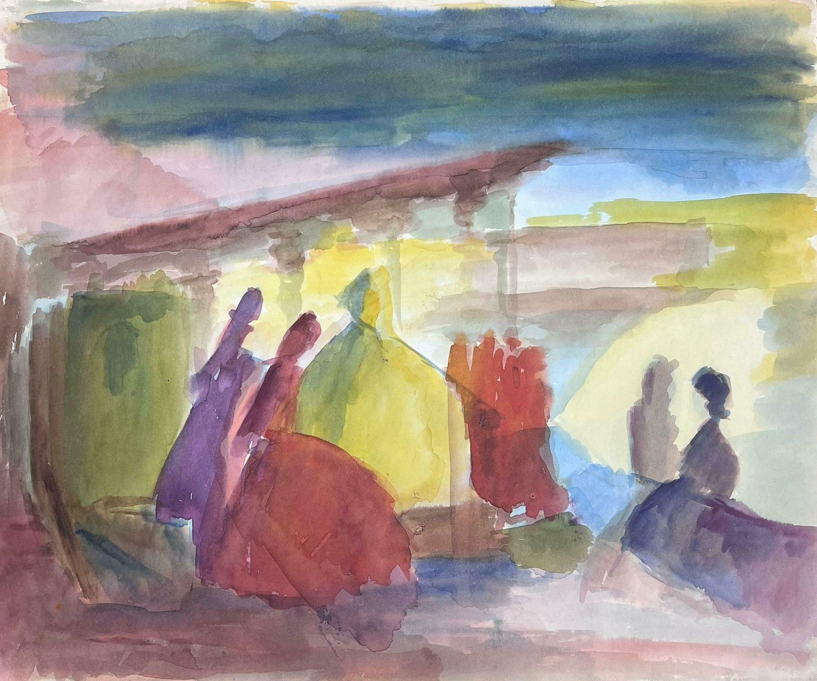 Guy Nicod 20th Century French Modernist Painting Colourful Abstract Figures photo 1020.0