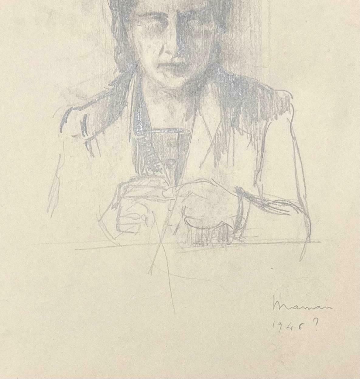 Josine Vignonmid Century French Pencil Portrait Of A Woman1950's photo Art