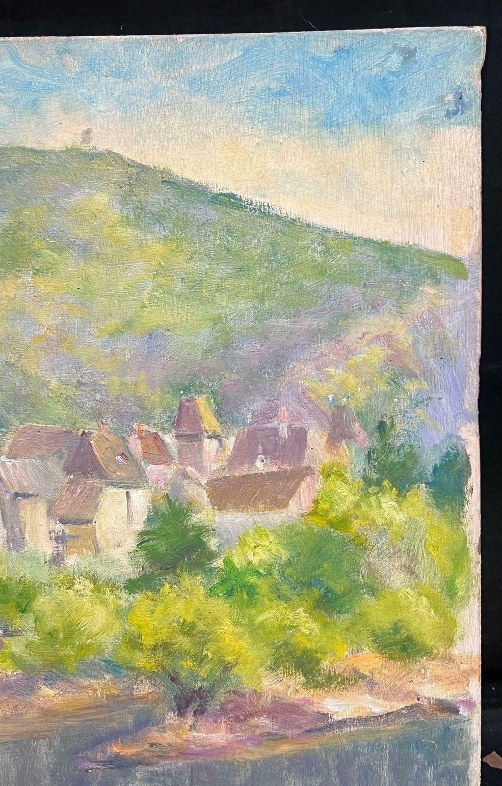 Regine Davidmid 20th Century Sunlit Village In  The Mountains French Post Impressionist Oil 1950's photo for sale