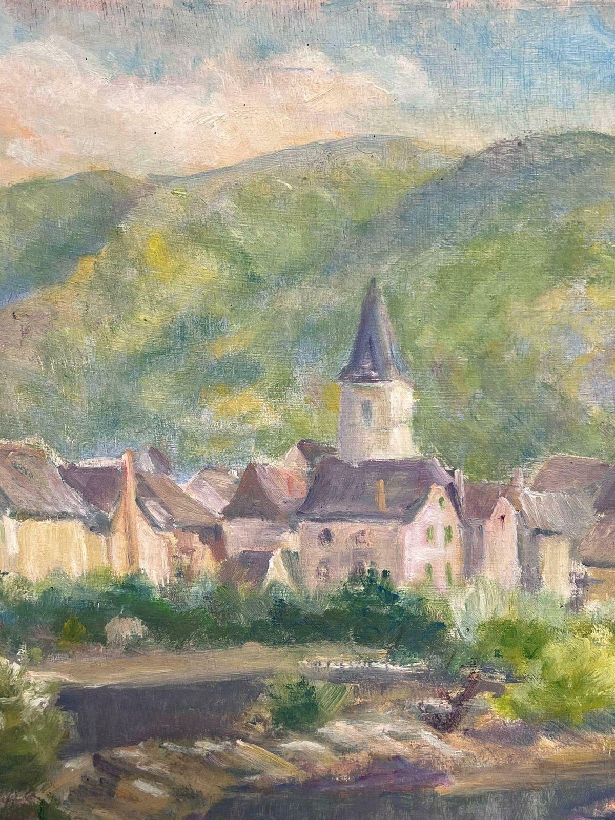 Regine Davidmid 20th Century Sunlit Village In  The Mountains French Post Impressionist Oil 1950's photo 760.0