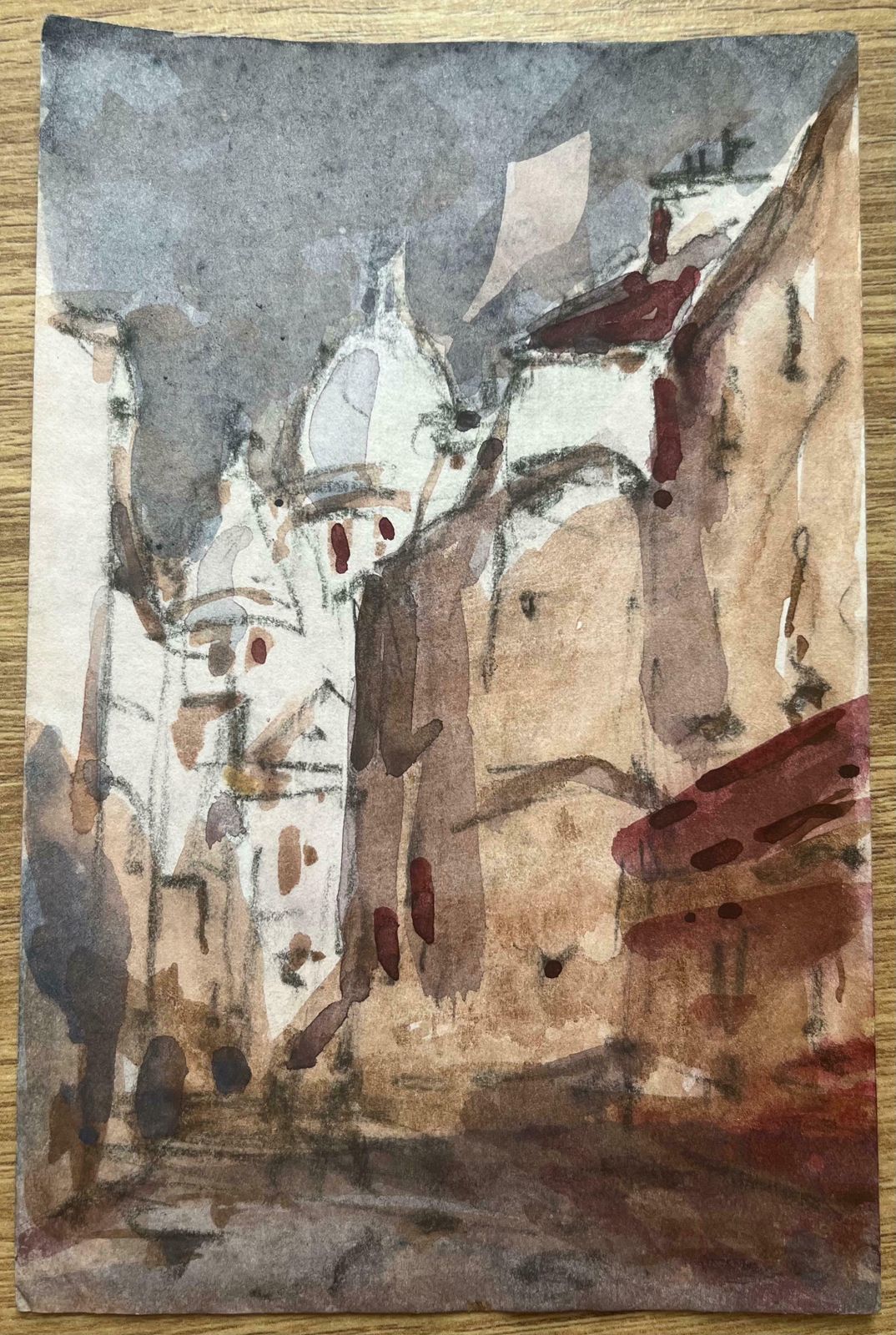 Maurice Mazeiliefrench Impressionist Watercolor Of Urban Scene With Cathedral Domes20th Century photo furniture