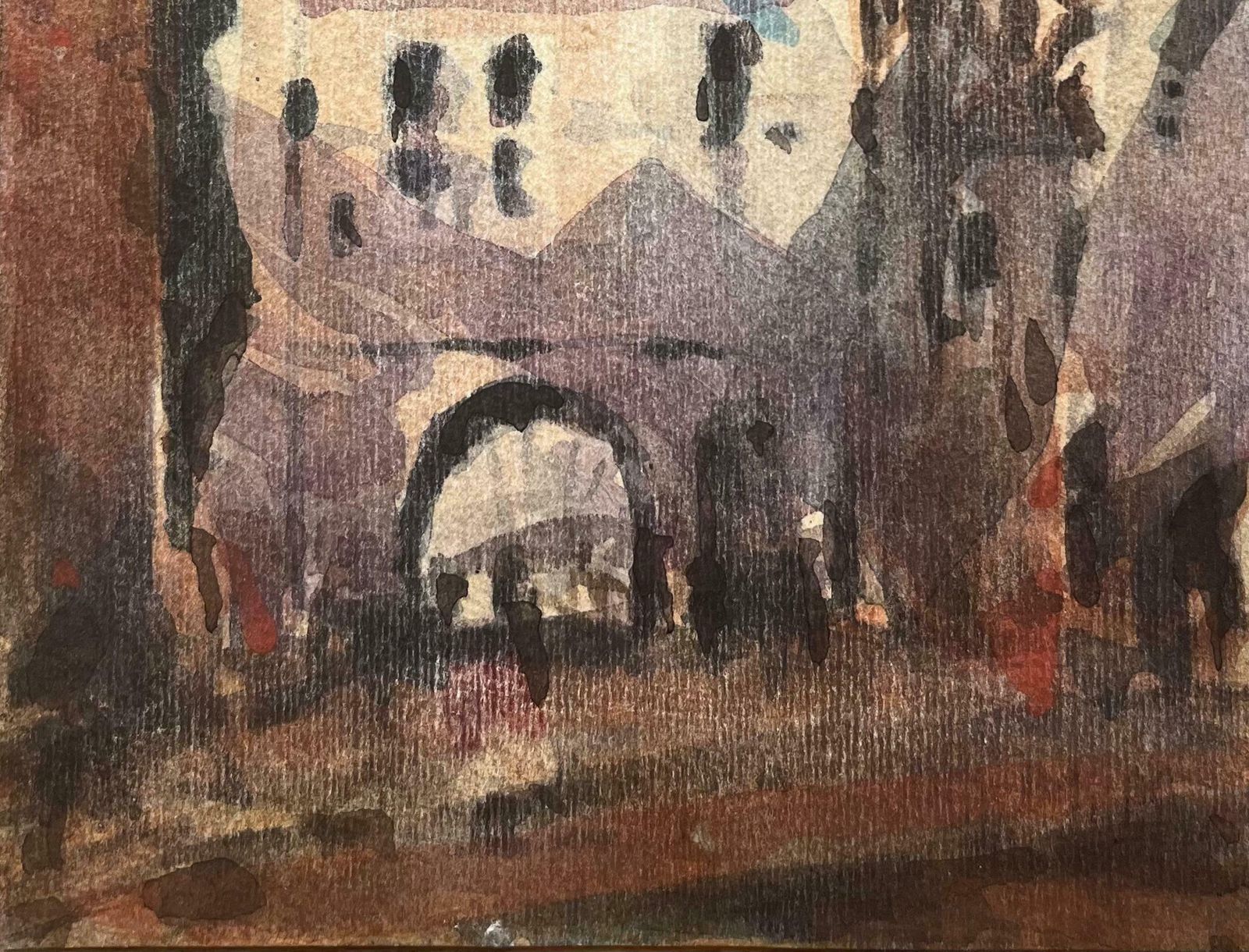 Maurice Mazeiliefrench Impressionist Watercolor Of French Village Square With Archway2019 photo for sale