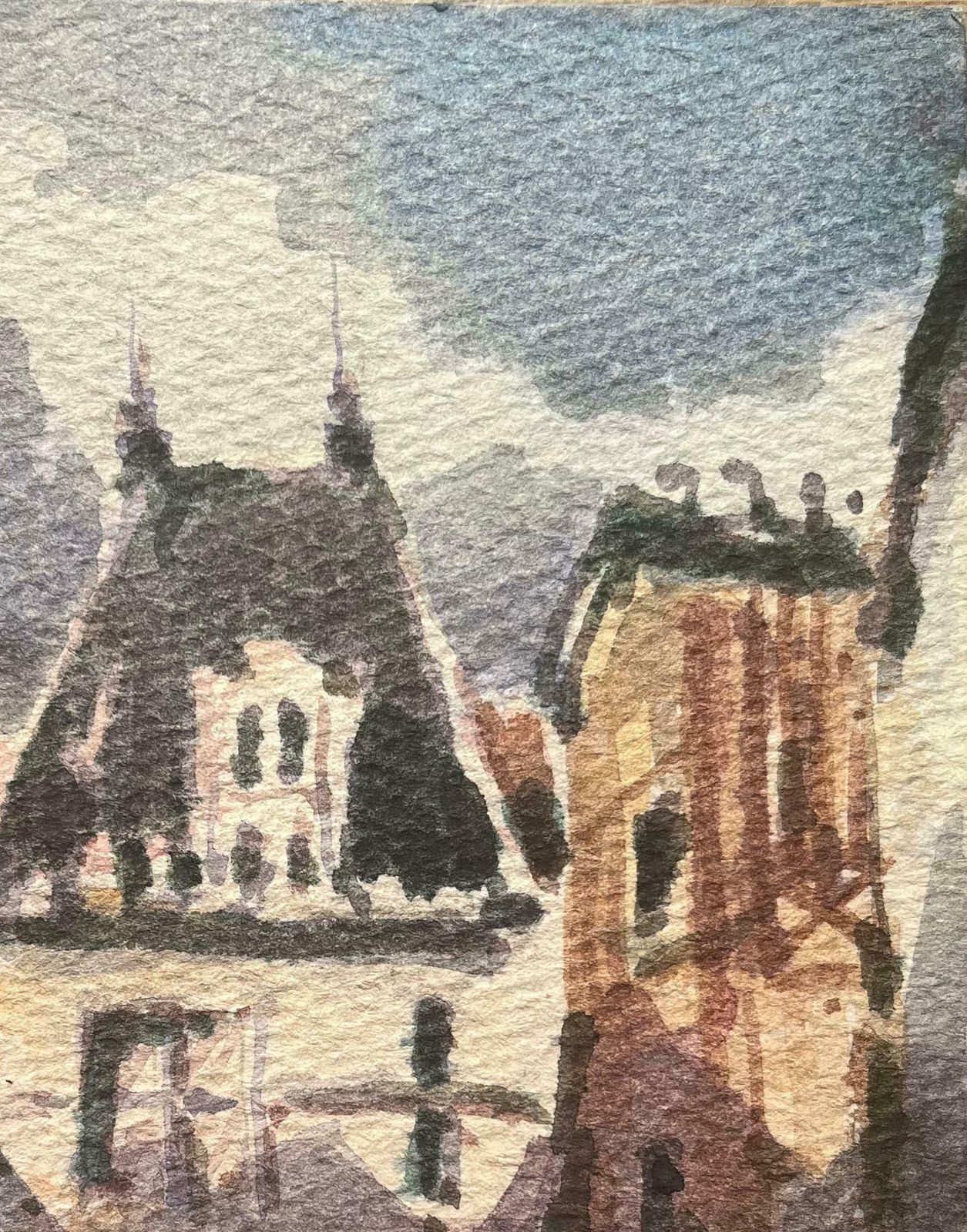 Maurice Mazeiliefrench Impressionist Watercolor Of French Village Square With Archway20th Century photo Art