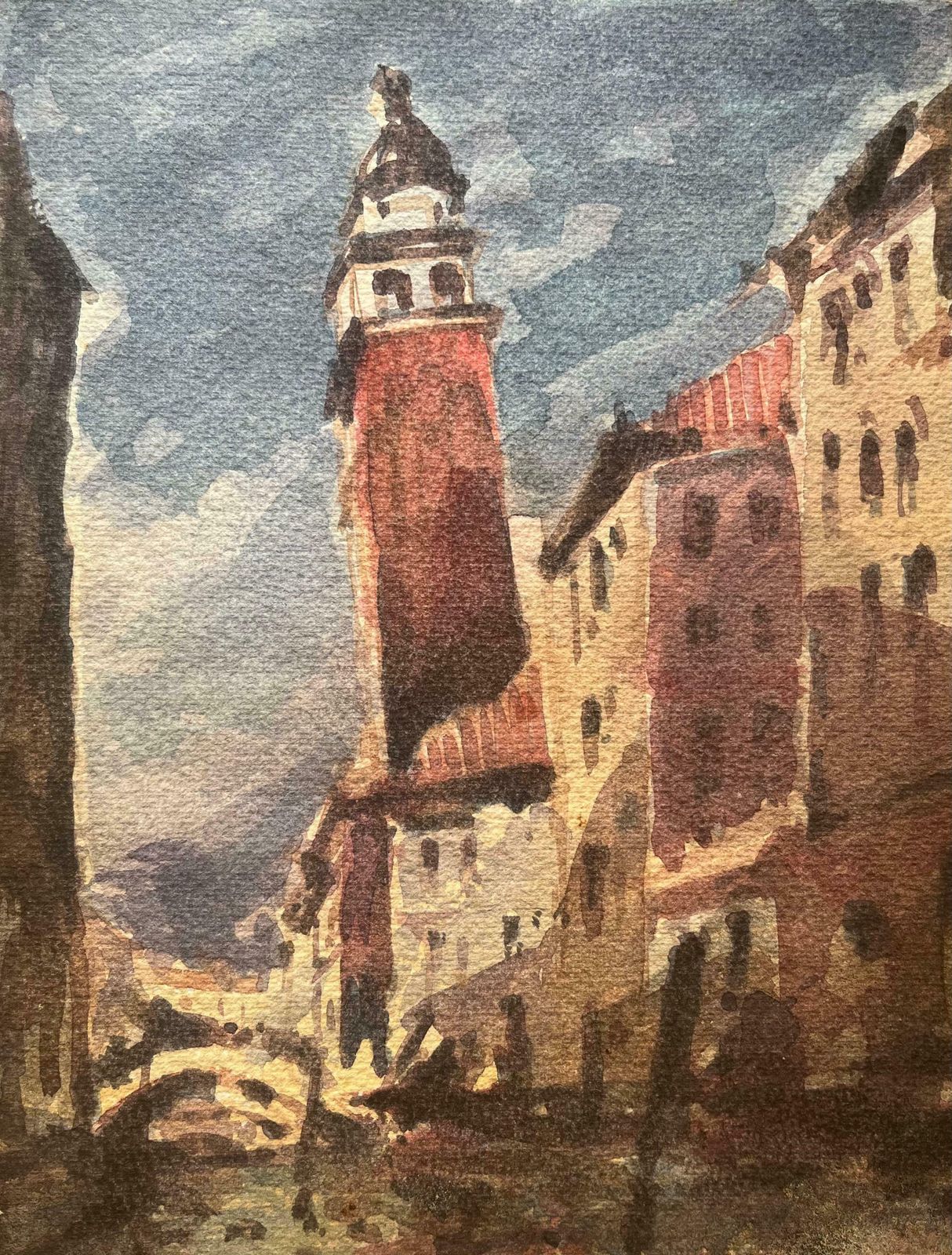 Maurice Mazeiliefrench Impressionist Watercolor Of Venice Cityscape With Tower And Canal20th Century