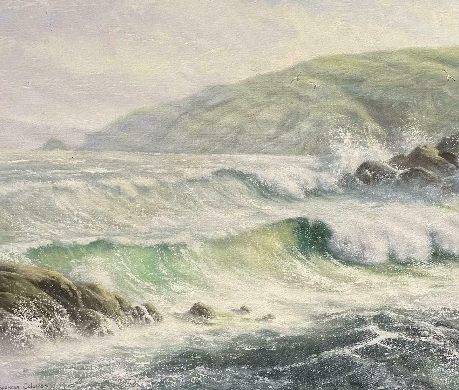 Martin Spencer Colemanmartin Spencer Coleman   Signed Oil Painting   Crashing Waves On Coastlinec. 2000's