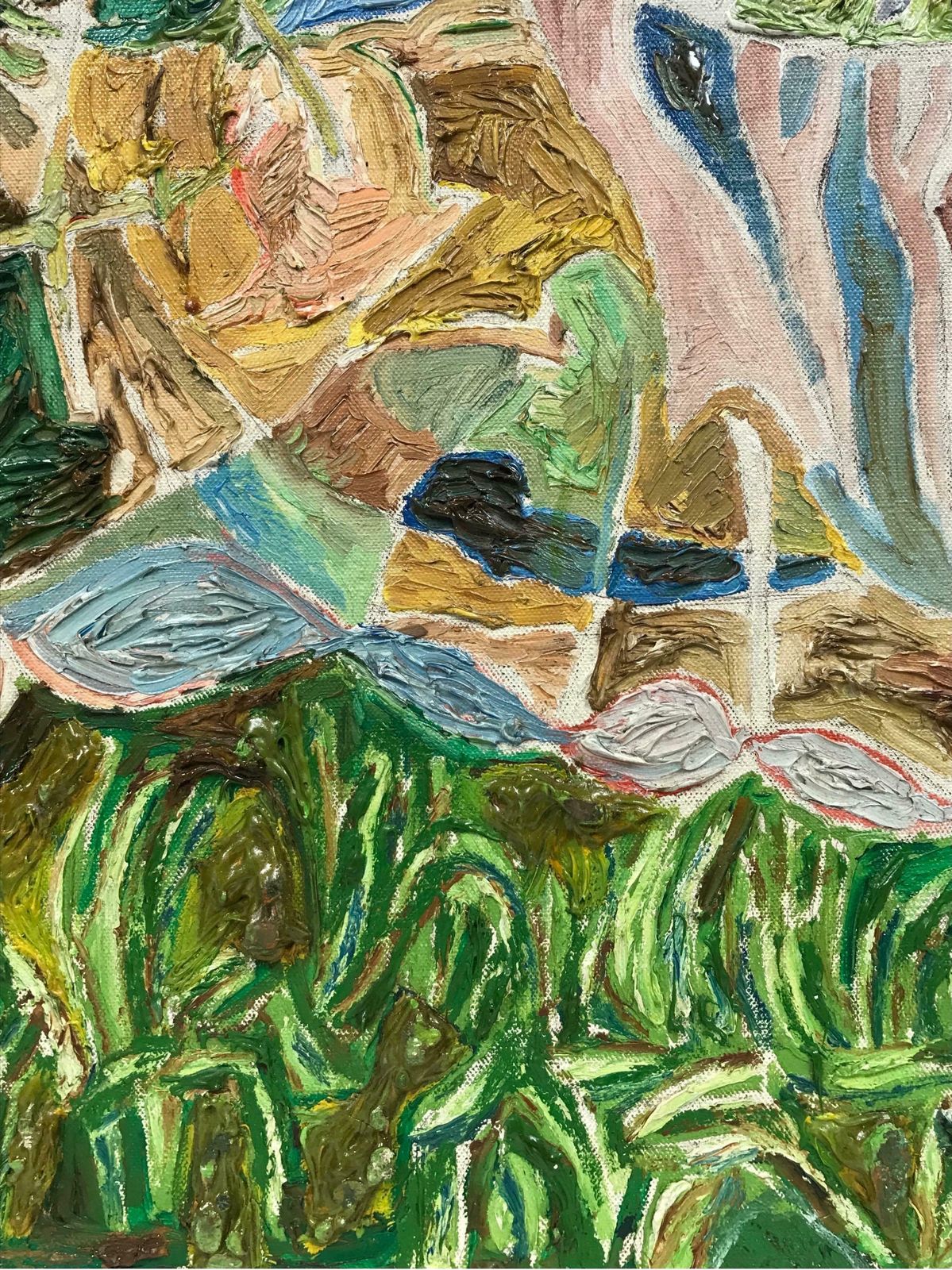 20th Century French School1980's French Abstract Geometric Green And Yellow Landscape, Signed & Dated photo 1015.0